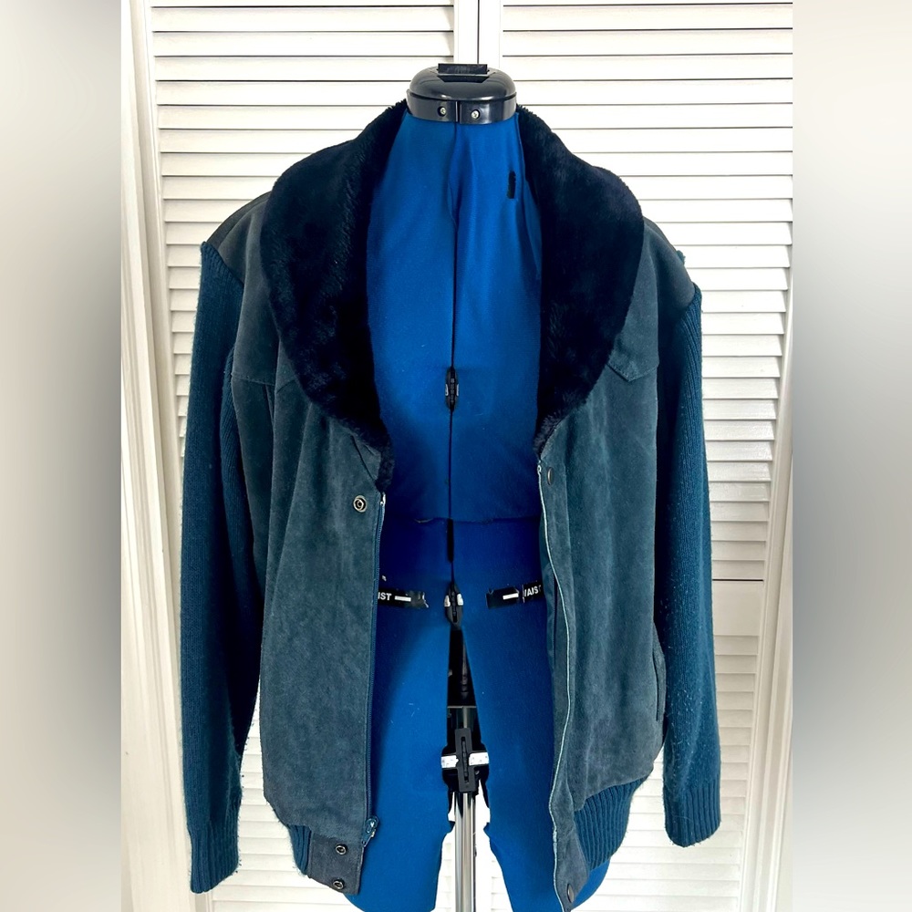 Blue and black jacket with fur